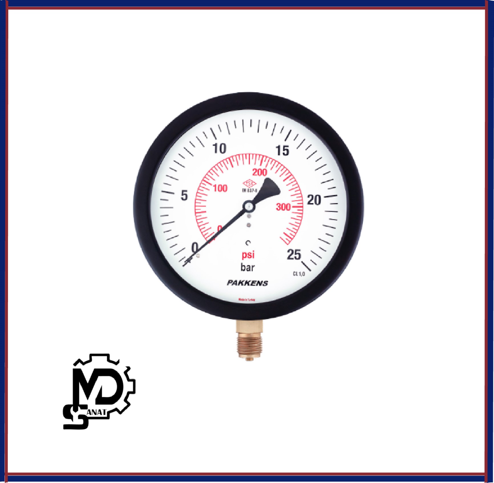 Untitled-2 مانومتر صفحه 16 سانت استیل - برنجی خشک پکنز PAKKENS مدلMH160 | گیج فشار خشک