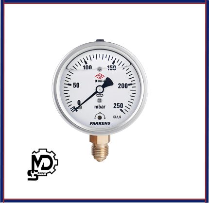 مانومتر میلی‌بار عمودی روغنی صفحه 6 پکنز pakkens مدل MC063 | گیج فشار میلی‌بار