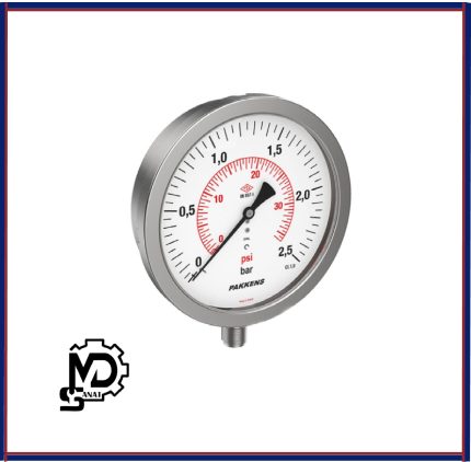 مانومتر صفحه 16 سانت تمام استیل خشک پکنز PAKKENS مدلMH160 | گیج فشار خشک