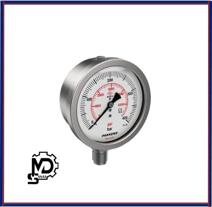 مانومتر صفحه 10 سانت تمام استیل روغنی پکنز PAKKENS مدلMH100 | گیج فشار روغنی
