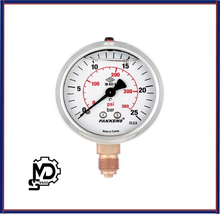 مانومتر صفحه 5 سانت استیل - برنجی روغنی پکنز PAKKENS مدلMG050 | گیج فشار روغنی