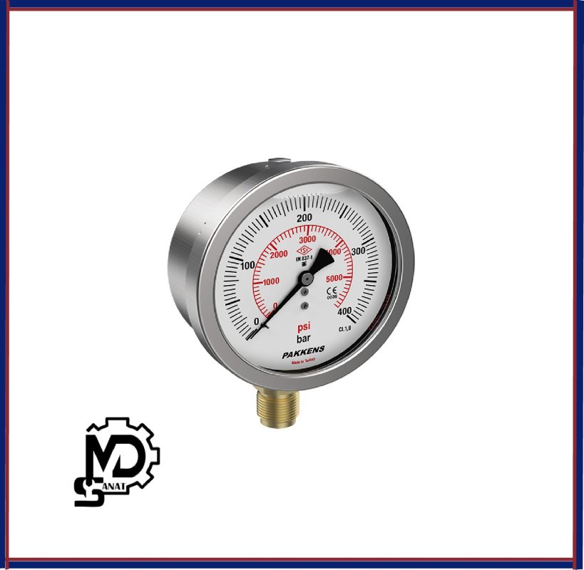 مانومتر صفحه 10 سانت استیل - برنجی روغنی پکنز PAKKENS مدلMH100 | گیج فشار روغنی